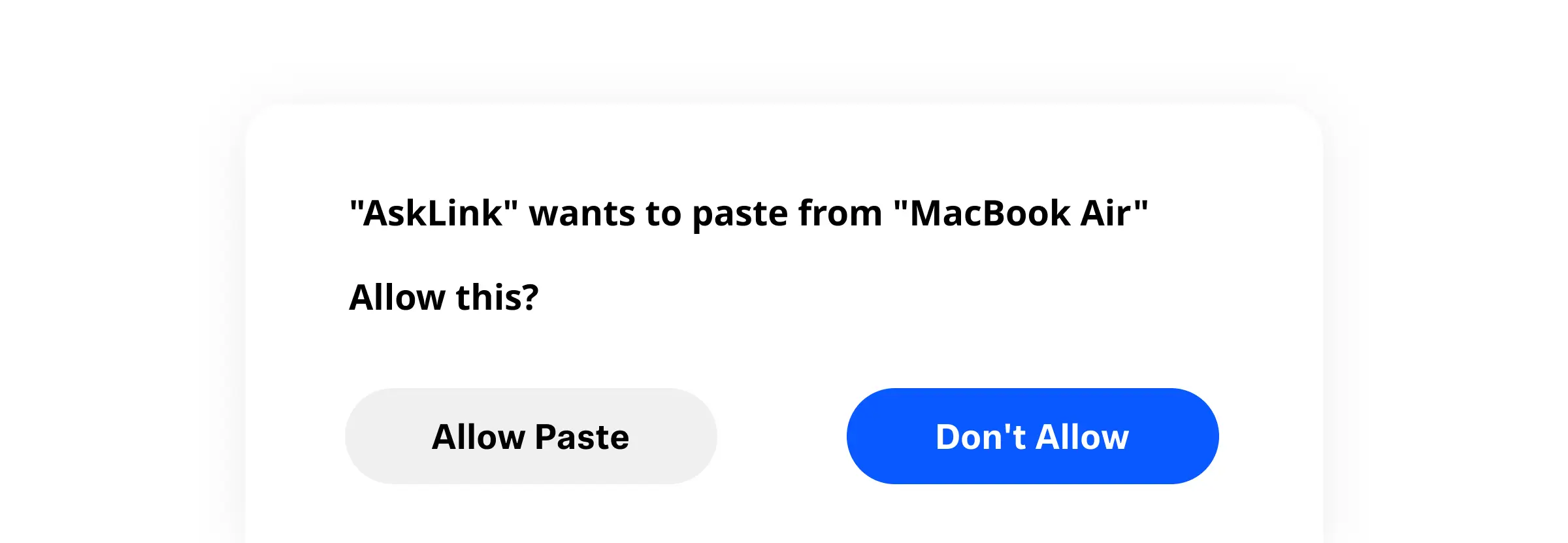 System permission prompt asking whether AskLink can paste content from a MacBook Air